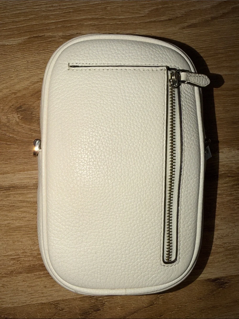 kate spade Cream Pebbled Leather Crossbody Phone Pouch with Gold Logo